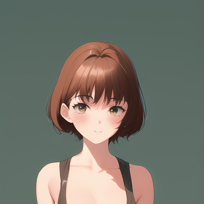 Anime girl with brown hair on green background