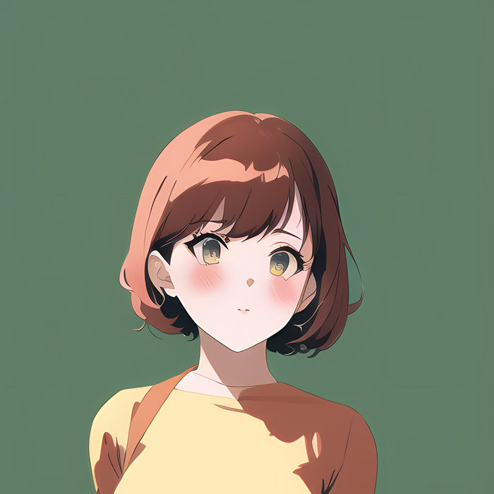 Anime girl with brown hair and yellow eyes