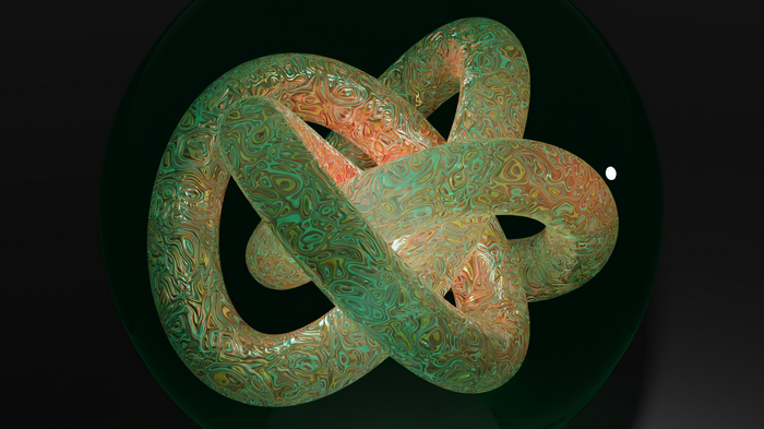 3D rendered knot with marbled texture inside a sphere