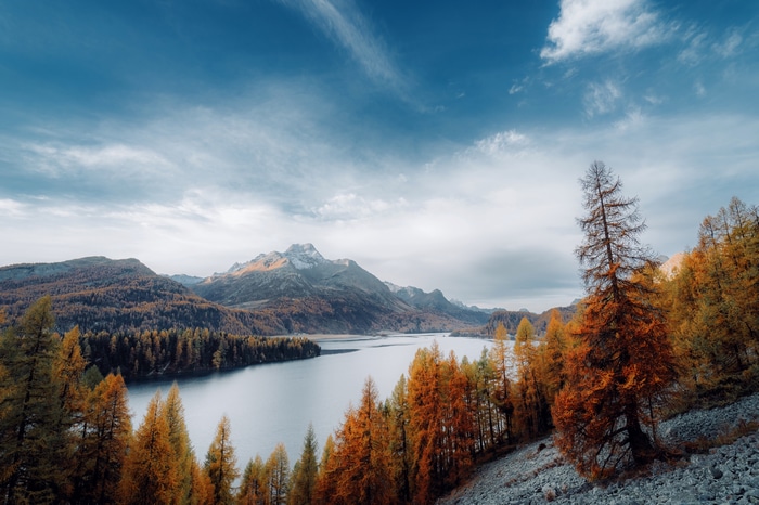 4K Autumn Landscape with Mountains and Lake