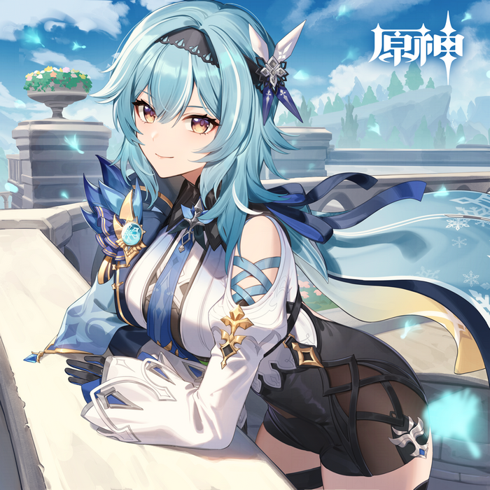 4K Genshin Impact Eula with blue hair and yellow eyes