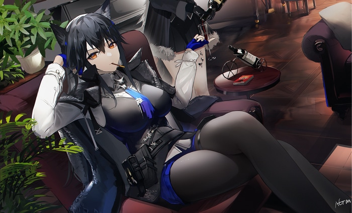 Texas The Omertosa from Arknights with wine