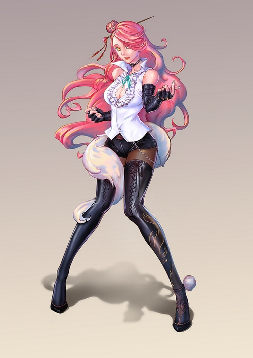 Anime girl with pink hair and fox tail
