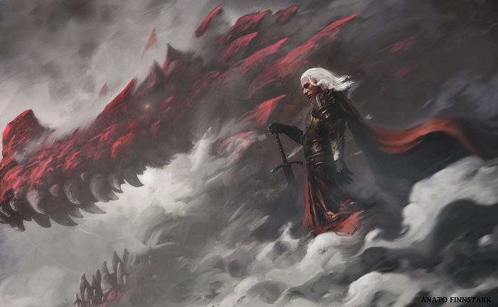 Dragon and a warrior by Anato Finnstark