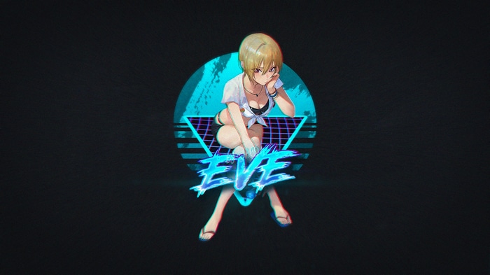 Eve (Kaiyari) sitting with a retro grid background