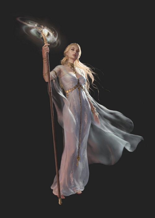 Fantasy woman with blonde hair holding a staff