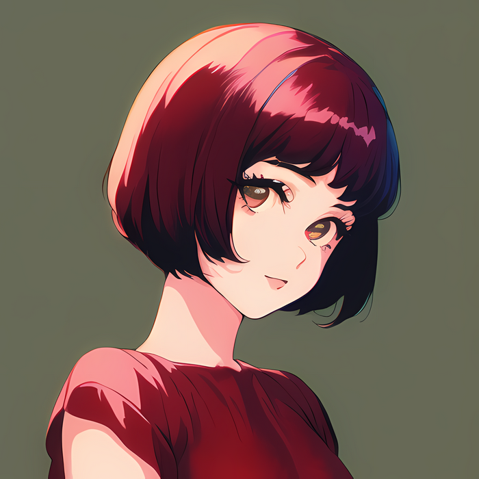 Anime girl with short dark hair and red shirt