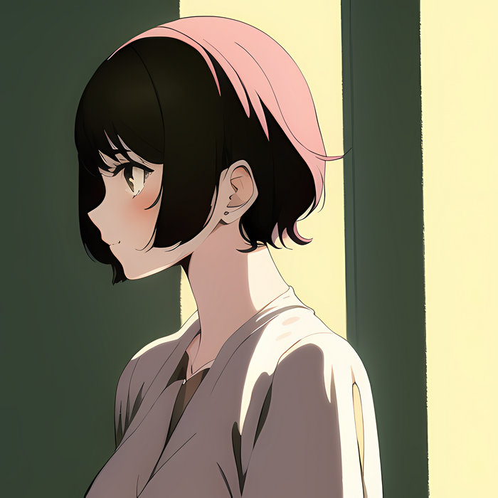 Woman with dark hair in profile