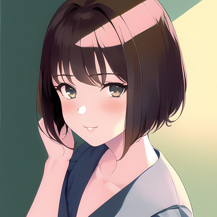 Anime girl with short brown hair and blush