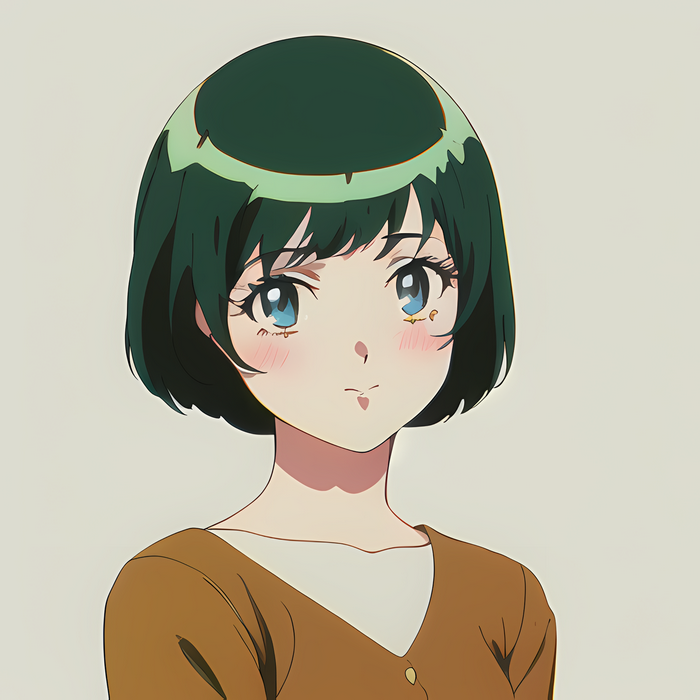 Anime girl with green hair and blue eyes