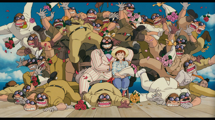 Porco Rosso pirates celebrating with flowers