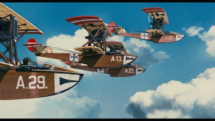 Porco Rosso seaplanes flying in the sky