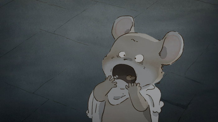 Ernest & Celestine: A frightened mouse in a watercolor style