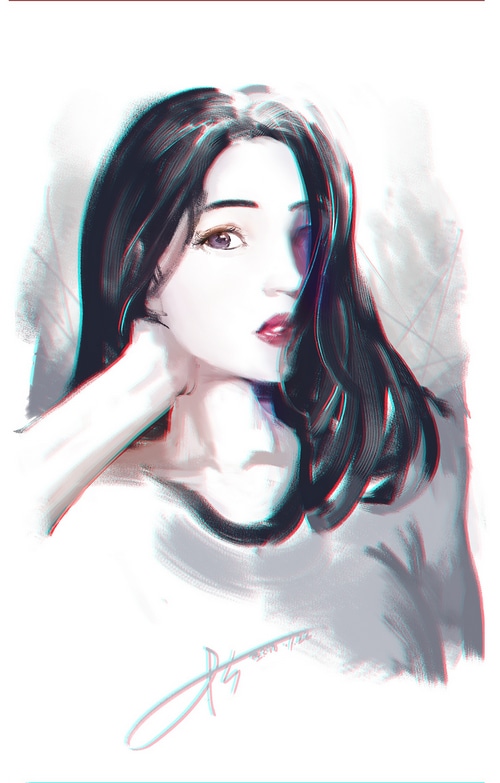 Woman with dark hair and red lipstick