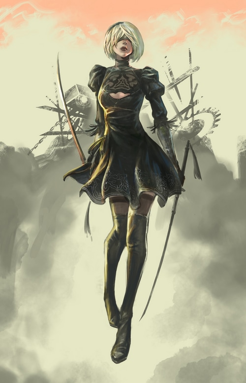 2B from Nier: Automata with swords