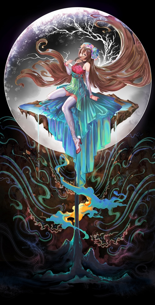 Girl in Chinese dress on floating island