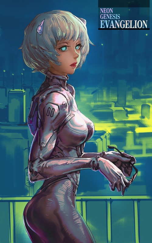 Ayanami Rei in a bodysuit from Neon Genesis Evangelion