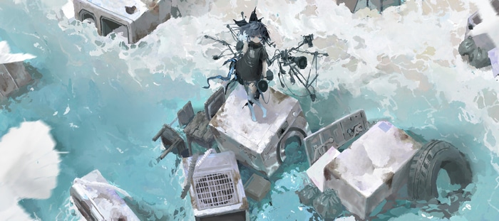 4K Xiao Hei Ya in water with debris
