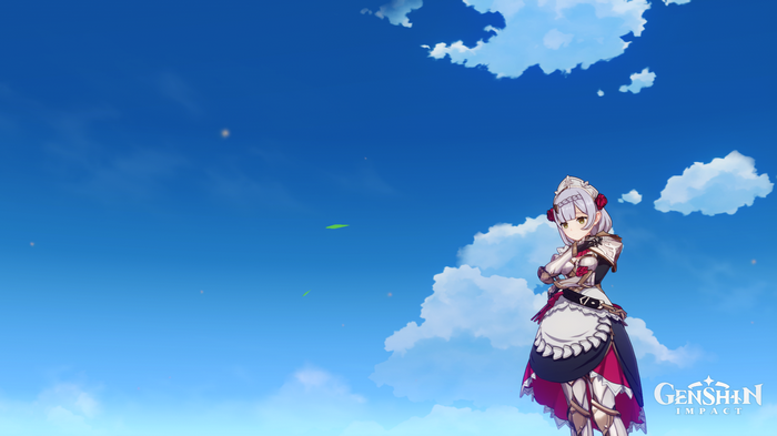 Noelle from Genshin Impact against a blue sky