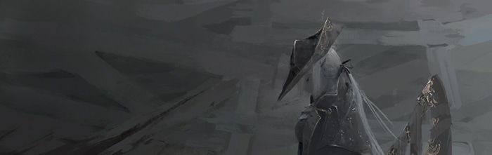 Lady Maria from Bloodborne in a dark setting