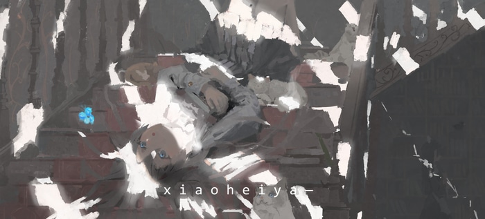 4K Xiao Hei Ya lying on stairs