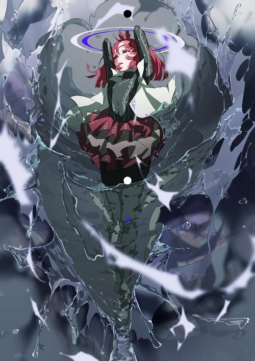 Anime girl with pink hair in water