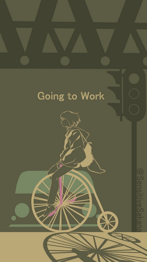 Minimalist illustration of a person cycling to work