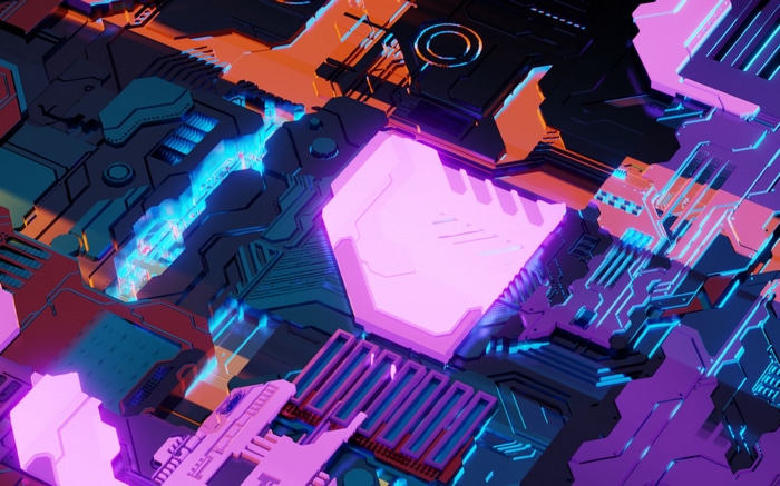High tech circuit board with neon lights