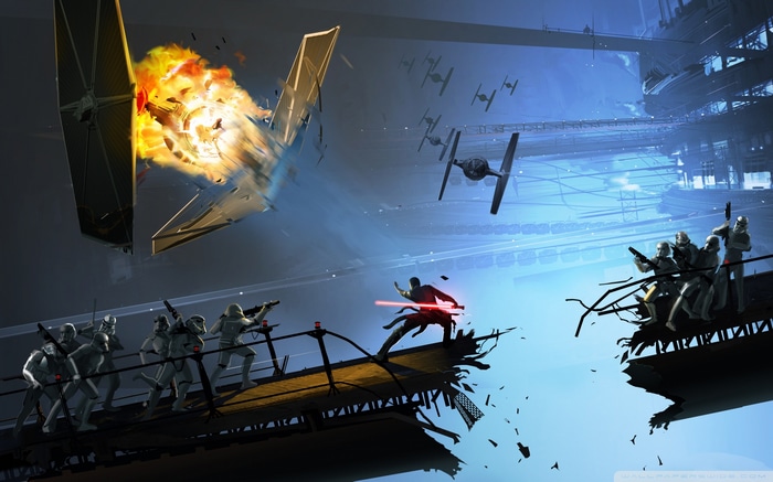 Star Wars: Starkiller and Stormtroopers on a Bridge