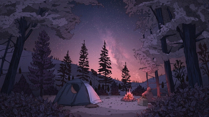 4K LoFi Chillhop Music Forest Campfire