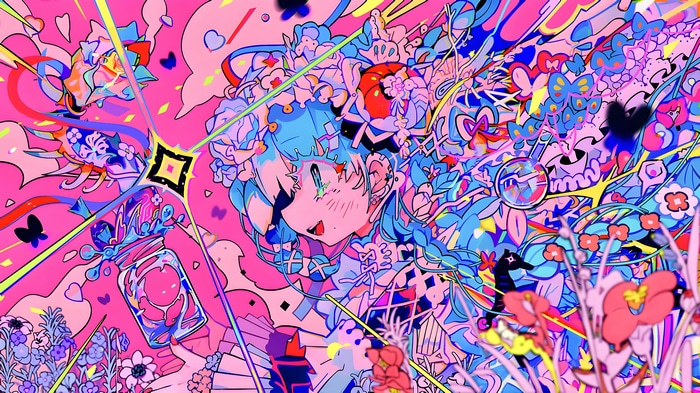 4K Colorful Anime Art with Flowers