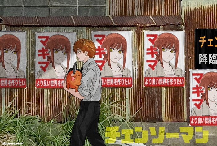 Denji and Pochita with Makima posters
