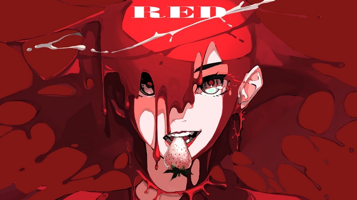 4K Red Strawberry Anime Art