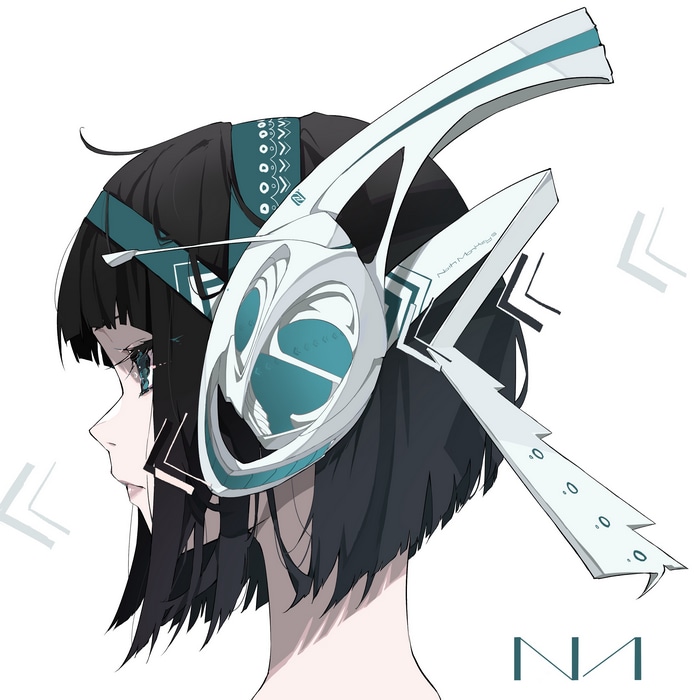 Girl with futuristic headphones and headband