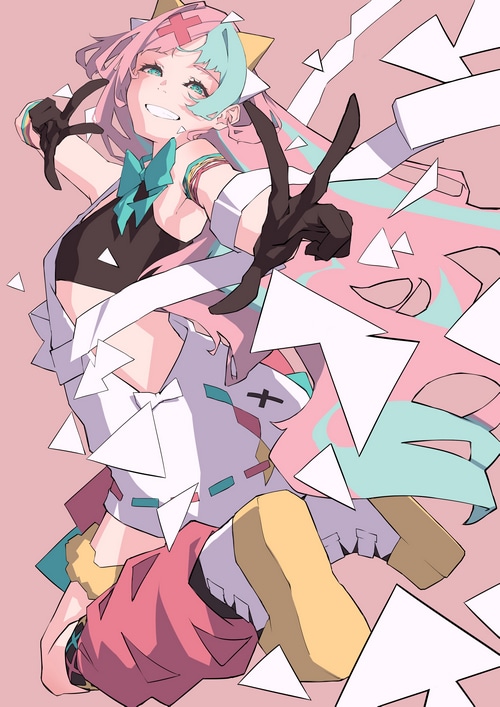 Nico Tina with two-tone hair and colorful outfit