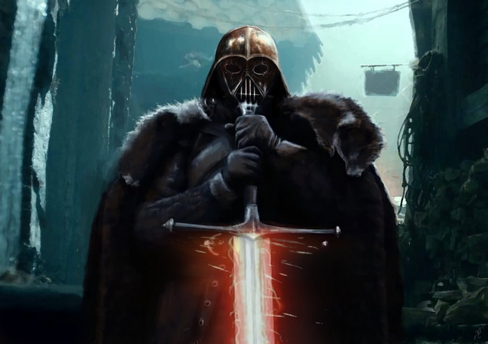 Darth Vader in Medieval Fantasy Art with Glowing Sword