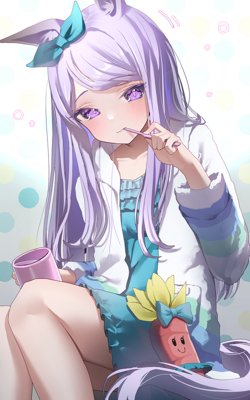 Mejiro McQueen brushing her teeth with a cup