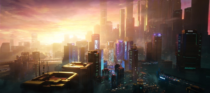 4K Cyberpunk Cityscape at Dusk