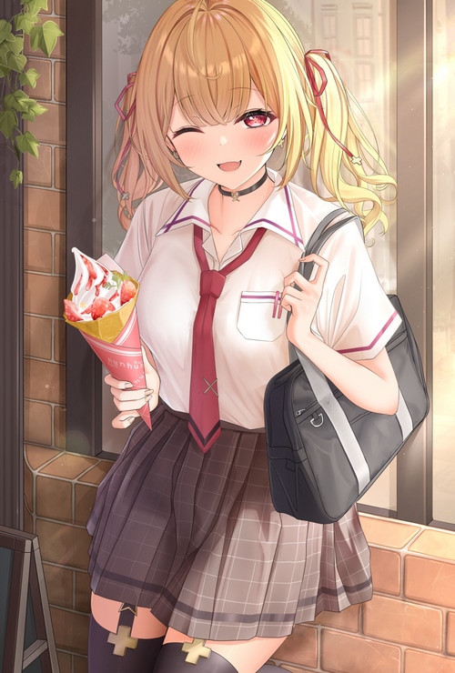 Hoshikawa Sara with Ice Cream and Backpack