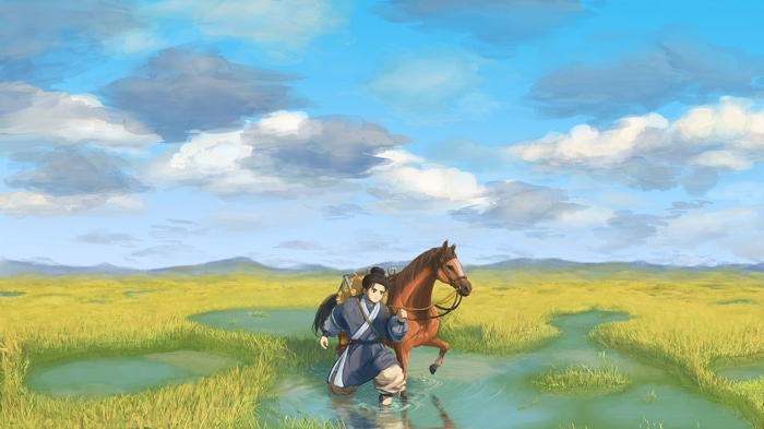 4K Anime Boy and Horse in a Wet Field
