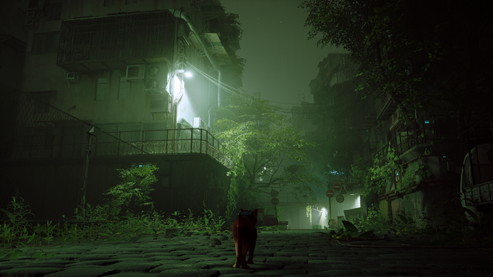 4K Stray video game cat in alley