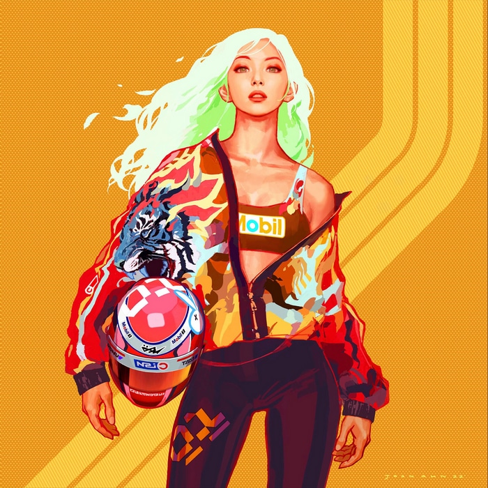Woman in unzipped jacket holding a helmet