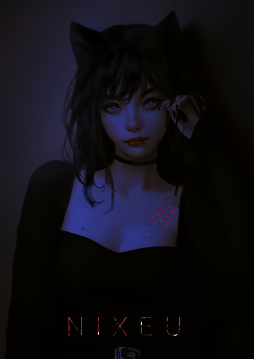 Nixeu Cat Girl with Red Eyes and Claw Marks