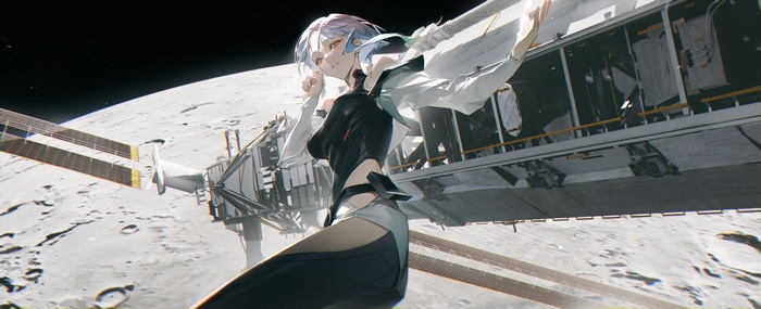 Lucyna Kushinada in space near the Moon