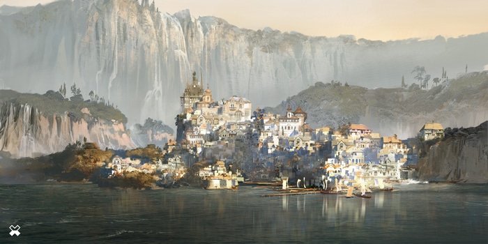 4K The Elder Scrolls Online City with Waterfalls and Harbor