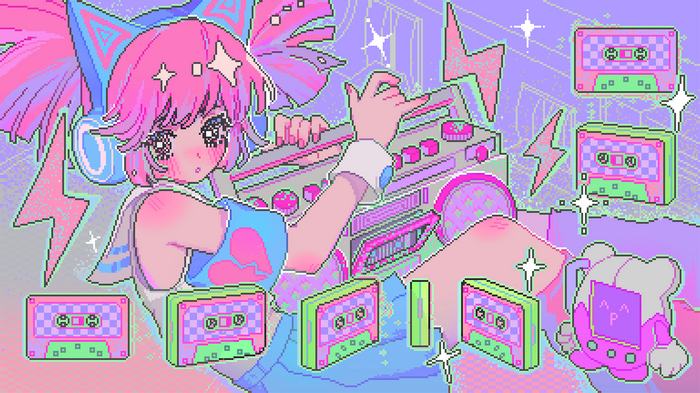 MuseDash Girl with Cassettes and Boombox