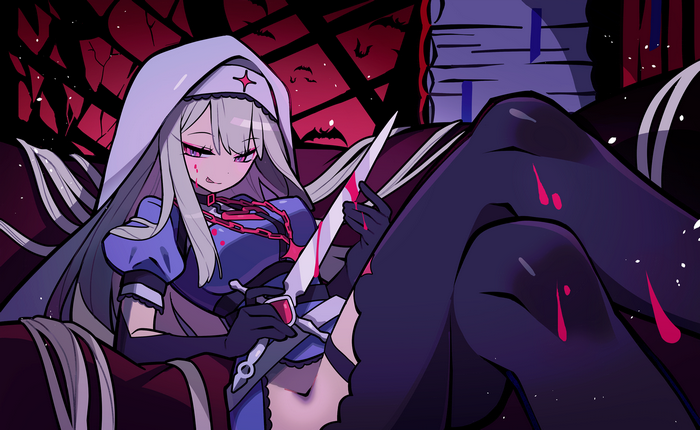 Muse Dash nun with a bloody knife