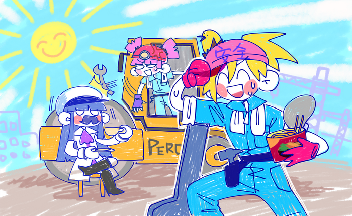 Muse Dash characters working on a construction site