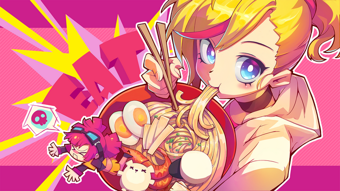 Muse Dash Girl Eating Ramen with Skull Icon