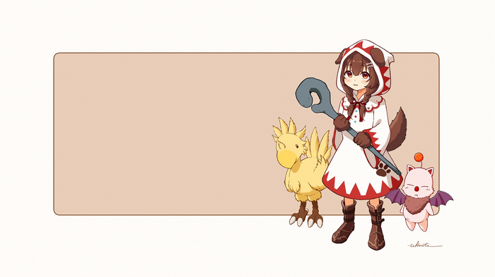 Inugami Korone as White Mage with Chocobo and Moogle